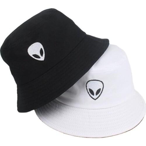 Trendy Hip-Hop Men Womens Bucket hat Japanese Korean Alien Embroidered Basin Cap Spring Summer Beach Sunscreen Sun Hat