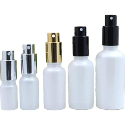 Pearl White Perfume Spray Glass Empty Bottle Silver Gold Lid Cosmetic Packaging Refillable Vials 10ml 20ml 30ml 50ml 20Pieces