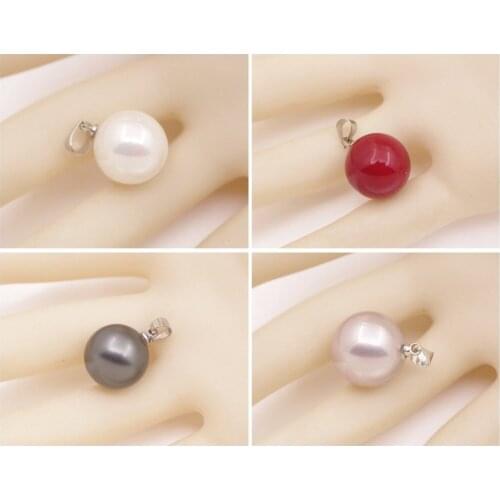 Beauty 14mm Round Shell Beads Pendant Mother of Pearl Choose color White Gray Black Red Purple