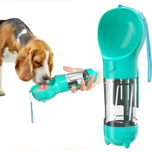 Protable Dog Cat Water Bottle 330ml for Walking Outdoor Drinking and Feeding Dispenser 2 in 1 Dog Water Drinker with poop bag