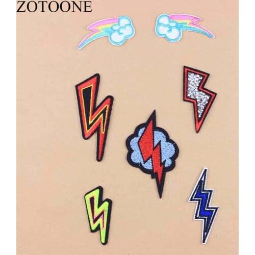 ZOTOONE DIY Rainbow Patch Lightning Cool Patches Embroidered Rhinestone For Clothing Iron On Cartoon Stickers For Kids Clothes