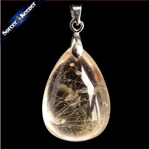 Rare Natural Quartz Gold Rutilated Garden Quartz Crystal Love Necklace Pendant natural minerals Fish Tank Beads PS303