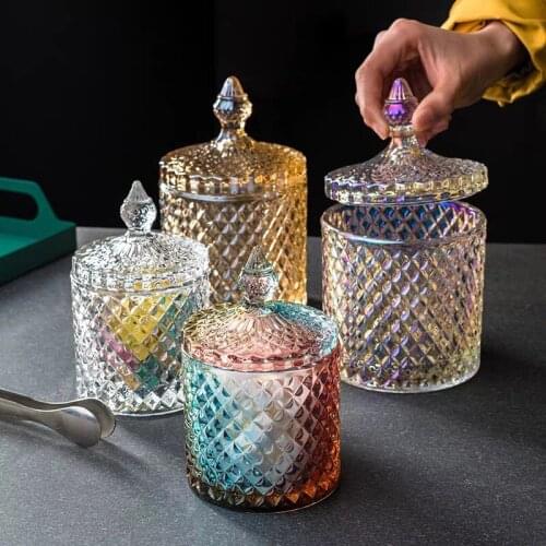 Retro Classic Chocolate Jar Colored Glass Container with Lid Storage Tank Wedding Festival Candy Gift Box Decorations bowl