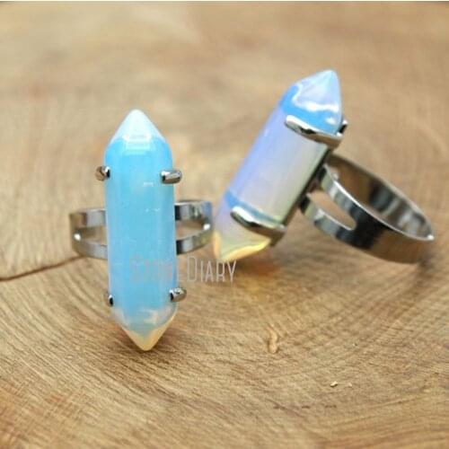 RM11465 10Pcs Designer Opal Ring Prong Setting Sliver Plated Faceted Double Terminated Point Ring Adjustable