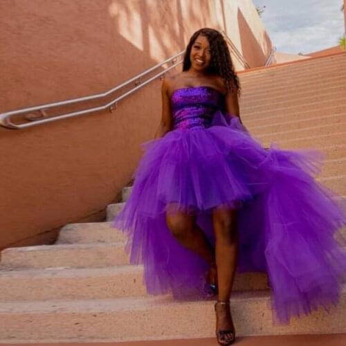 Custom made High Low Tulle Skirt Purple Puffy Hi Low Tutu Party Skirt Layered Women Asymmetrical Long Skirt for Prom
