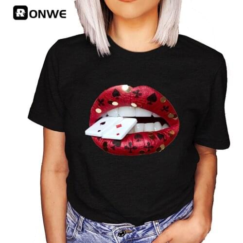 Lips Watercolor Sexy Graphic Black T shirt Summer Girl Black Harajuku 90s Clothes Female Tops Tee,Drop Ship
