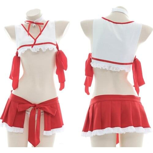 Sexy Little Witch 2PCS Improved Underwear Suit Lovely Lace-Up Bell Bow Private Nightdress Miniskirt Pajamas Set Xmas Suit