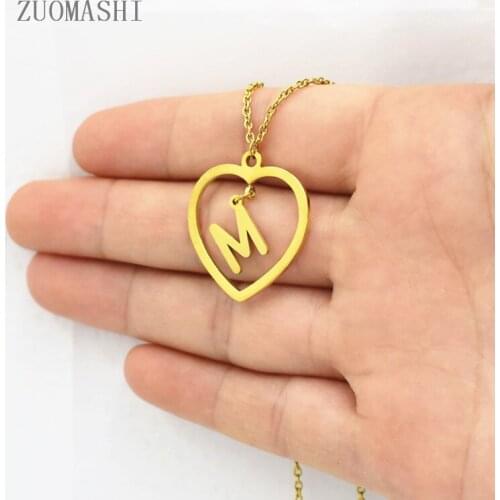Heart A-Z Initial Letter Necklaces Hollow Heart Love Letter Pendant For Women Lovers English Alphabet Charms DIY Jewelry Gift