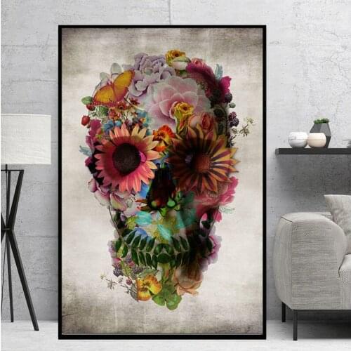 Modern Abstract Graffiti Canvas Painting Flower Skull Oil Painting Poster and Prints Wall Art Picture for Living Room Home Decor