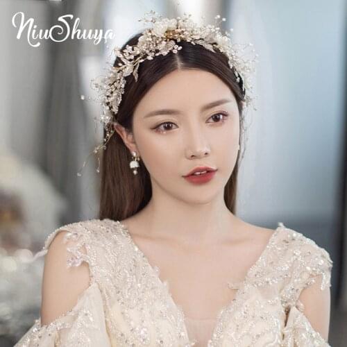 NiuShuya Bride Elegant Crystal Hairband Retro Gold Leaves Head Piece Luxury Wedding Hair Accessories
