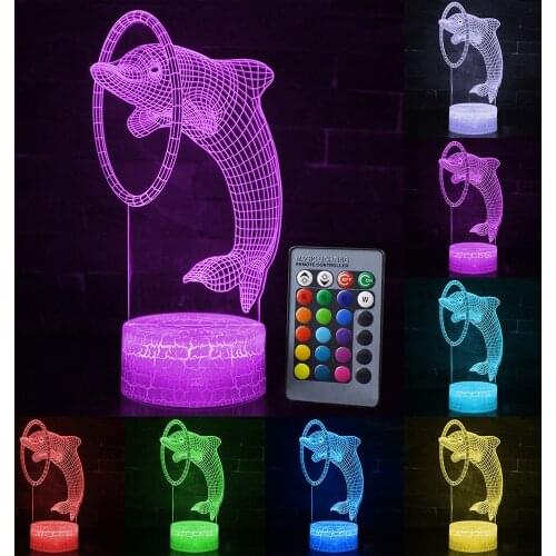 Gift Dolphin Pattern 3D LED Night Light Fashion 7 16 Color Change LED Table Desk Lamp Kid Christmas Home Decora Remote Touch D30