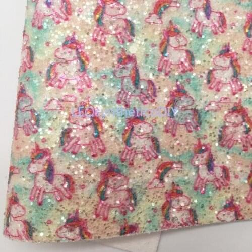 1PC 21X29CM Glitter Fabric, Unicorn Printed On Glitter Leather Sheets For Making Bows LEOsyntheticoDIY 6S13D
