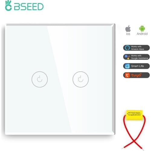 Bseed Russia Single Live Line Smart 2 Gang Multi Control EU Standard Wifi Light Touch Switch 3 Colors With Crystal Glass Panel