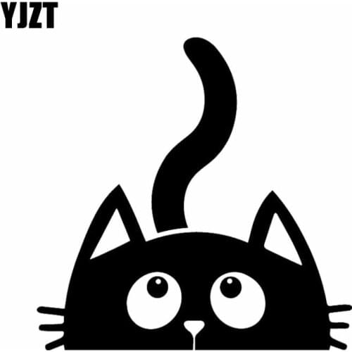 YJZT 15X15CM Funny Car Sticker Cute Peeking Cat Kitten Kitty Car Window Vinyl Decal Black/Silver C24-1693