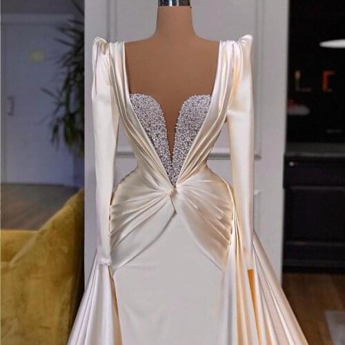 2021 Satin Mermaid Evening Dress with Overskirt Sweetheart Beading Prom Gowns Luxurious Custom Made vestido de novia