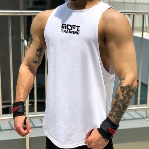 Running Vest Men Bodybuilding Cotton Tank Tops Gym Fitness Sleeveless T Shirt Male Summer Casual Fashion Printed Workout Clothes