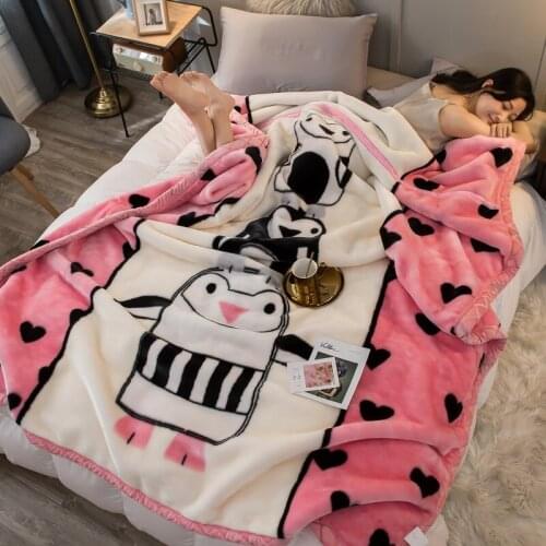 Winter Warm Raschel Blanket Animal Flower Printed Double Bed Cobertor Double Layer Queen King Size Thick Soft Mink Fur Blankets