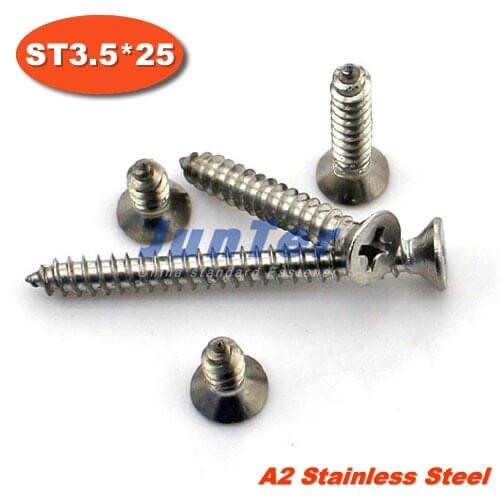 1000pcs/lot DIN7982 ST3.5*25 Stainless Steel A2 Phillips Cross Recessed Countersunk Self Tapping Screw