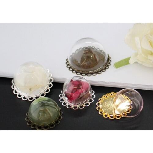 4PCS 20/25/30MM hollow glass Cover with Lace setting base orb glass globe pendant glass bottle jewelry pendant