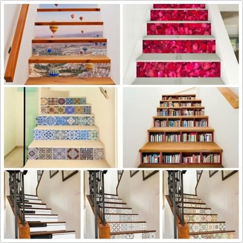 6pcs/set Innovative Staircase Stickers DIY Children Lego Home Decoration Waterproof Stairscase Removable Wallpaper For Kid Gift