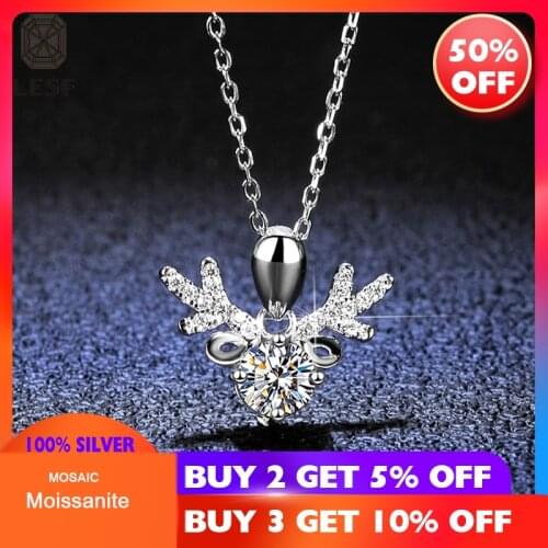 925 Sterling Silver Shiny 0.5 Carat Moissanite Elk Horn Pendant Necklace Ladies Wedding Jewelry