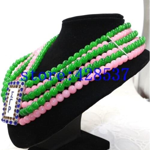 Free Shipping Multilayer Greek SGR Sigma Gamma Rho Sorority Symbol Green Pink Stone Royal Gold Crystal Jewelry Choker Necklaces