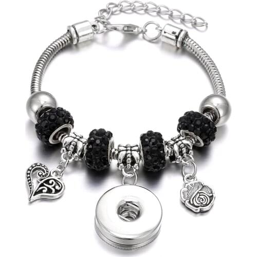 Snap Jewelry Bracelets Butterfly Charms Beaded Snap Button Bracelet Bangle Fit Glass Metal 20mm 18mm Snap Buttons Beads Bracelet