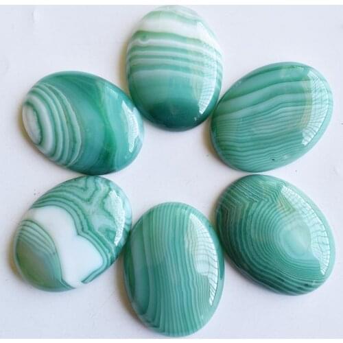 Free shipping 6pcs/lot Wholesale 30x40mm natural green stripe onyx Oval CAB CABOCHON beads for jewelry accessories making