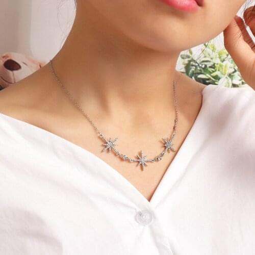 New Boho Personality Silver Color Rhinestone Star Pendant Necklace Womens Clavicle Necklace Birthday Gift Charm Jewelry