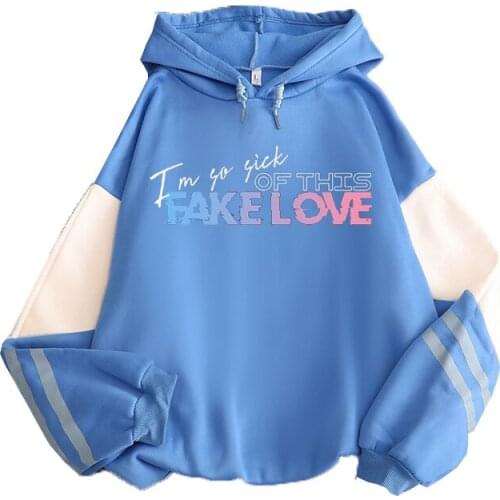 K-pop Bangtan Boys fake love Oversized sweatshirt hoodies pullover fashion harajuku winter Contrasting color hoodies women