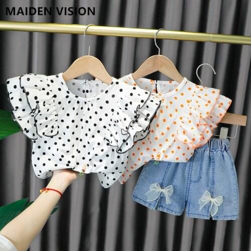 Cute Newborn Girls Clothes Sets Floral 2Pcs Dots Kids Ruffle Sleeve Tank Top+Denim shorts Outfits for Girl Clothing fashion suit