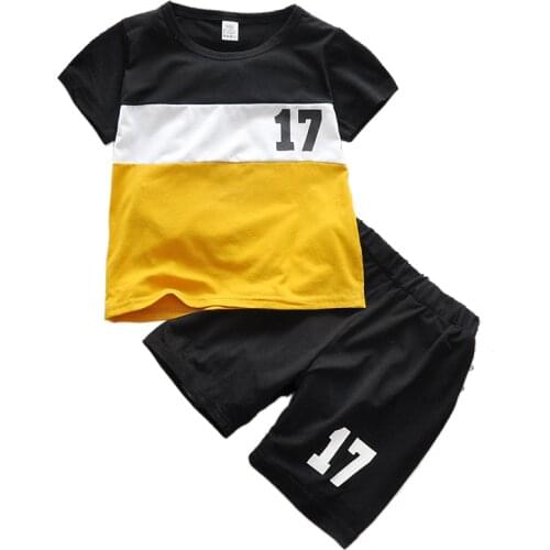 2021 New Summer Boys Striped Patchwork Clothing Sets Kids Boy Letter Print Top and Shorts Suits Children Kids Suit Costume
