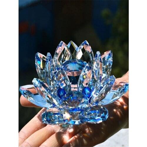 Quartz Crystal Lotus Flower Crafts Counter Decoration Buddha Front Light Crystal Gift Figurines Home Wedding Party Decor Gifts