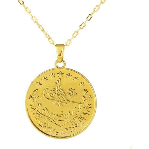 Fashion Muslim Turkey Round Gold Oman Coin Unisex Charm Pendant Necklace Luxury Jewelry Holiday Gift Wholesale