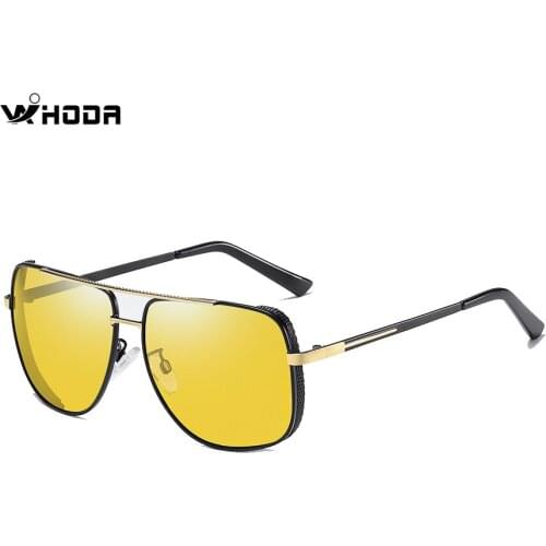 New Mens Square Frame Polarized Sunglasses,Metal Driving Night Vision Goggles, Photochromic Anti-Glare Sun Glasses HSA616