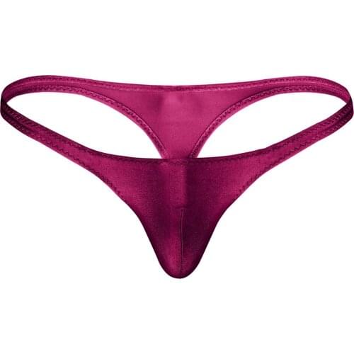 Mens Lingerie Bottom Elastic Waistband G-string Thong Bikini Brief Solid Color Underpants Low Rise Bulge Pouch Spandex Underwear