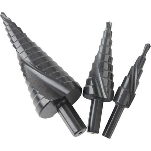 4-32mm Drill Bit Set HSS Nitrided Spiral Step Drill Bit Coated Step Hex Tapered Drill Cone Metal Hole Cutter Metal Tool