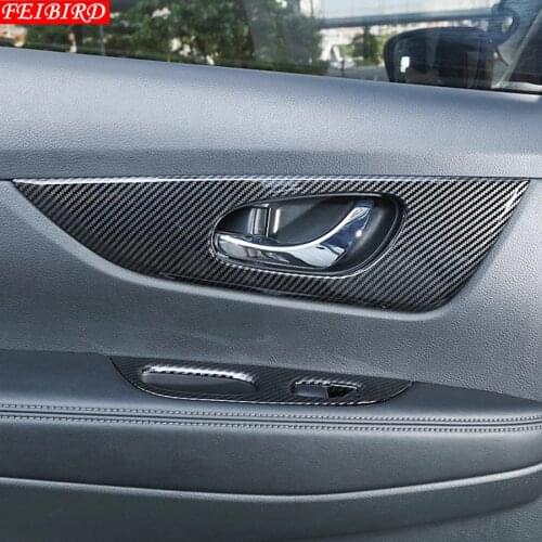 ABS Inner Door Handle Bowl Frame Cover Trim For Nissan Rogue / X-trail 2014 2015 2016 2017 Matte Silver Carbon Fiber Style