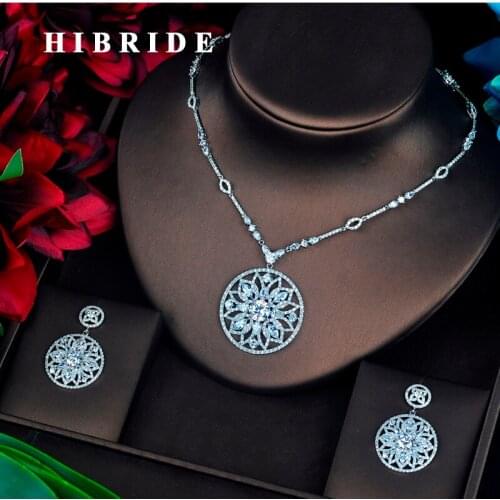 HIBRID New Fashion Round Pendenties Women Bridal Jewelry Set Micro CZ Pave Colorful Jewelry Set Wedding Party Accessories N-651