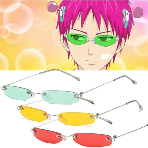Anime Glasses The Disastrous Life of Saiki Kusuo Cosplay Rimless Glasses Green Sunglasses Daily Cosplay Prop Anime Accessories