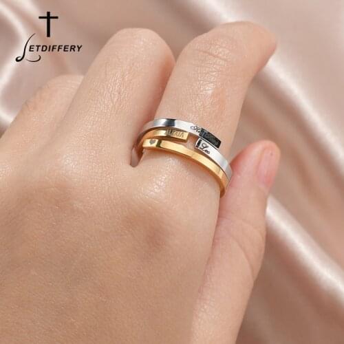 Letdiffery Customized Engraved Name Date Stainless Steel Adjustable Size Rings for Women Men Anniversary Jewelry Gifts