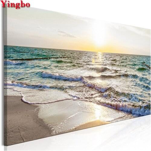Full Square Round 5D Diy Diamond Painting Beach Seascape Sunset 3D Cross-stitch Mosaic Rhinestones Embroidery christmas gift