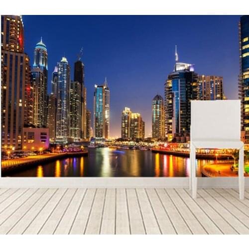 Custom 3D murals.Dubai skyscraper rivers night city modern wallpaper design,living room sofa tv wall bedroom papel de parede