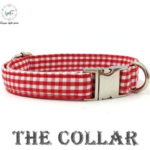 Dog Collar Perro Leash Set with Bow Tie Cotton Dog &Cat Necklace and Dog Lead Pet Product Fashion Red Cotton Plaid