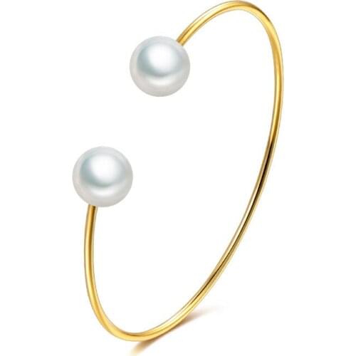 Simple Women Bangle Pearl Open Bracelet For Woman Girl Gold Rose Gold Silver Color Adjustable Wristband Jewelry