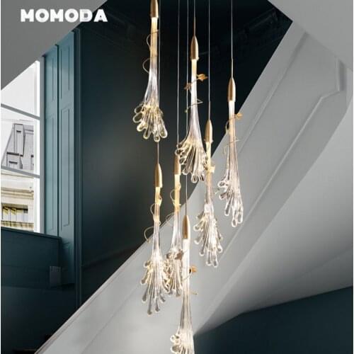 Luxury LED Chandeliers Fixture Nordic Glass Flowers Metal Gold Pendant Hanging Lights Bedroom Living Room Staircase Lamps Lustre