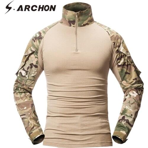 S.ARCHON Military Camouflage Shirt Men Multicam Uniform Tactical Long Sleeve T-Shirt Airsoft Paintball Clothes Army Combat Shirt