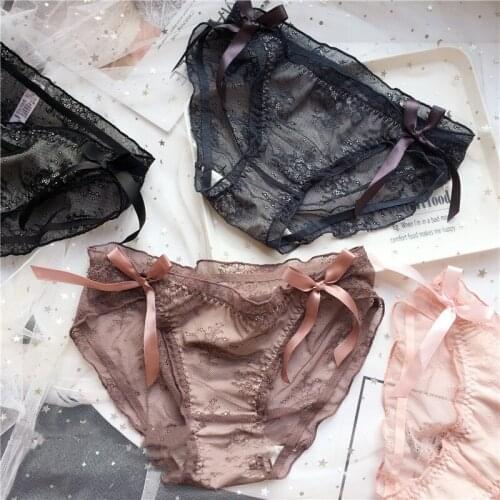 Sexy Lingerie Coast Lace Womens Underwear Cotton Low Waist Sexy Lingerie Seamless Transparent Bow Chiffon Hollow Out Breathable