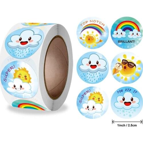 500pcs/Roll Kawaii Expression Weather Series Stationery Sticker For Kids Fashon Creative Learning Reward Toy Smile Stickers