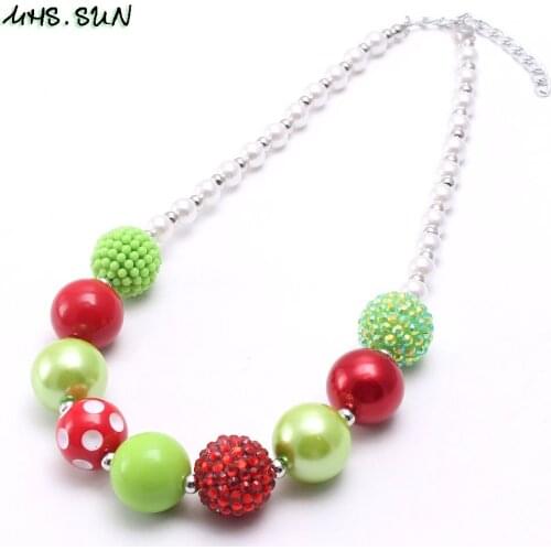 MHS.SUN Christmas jewelry kids chunky beads necklace red/green festival style chunky bubblegum necklace for child girls gift